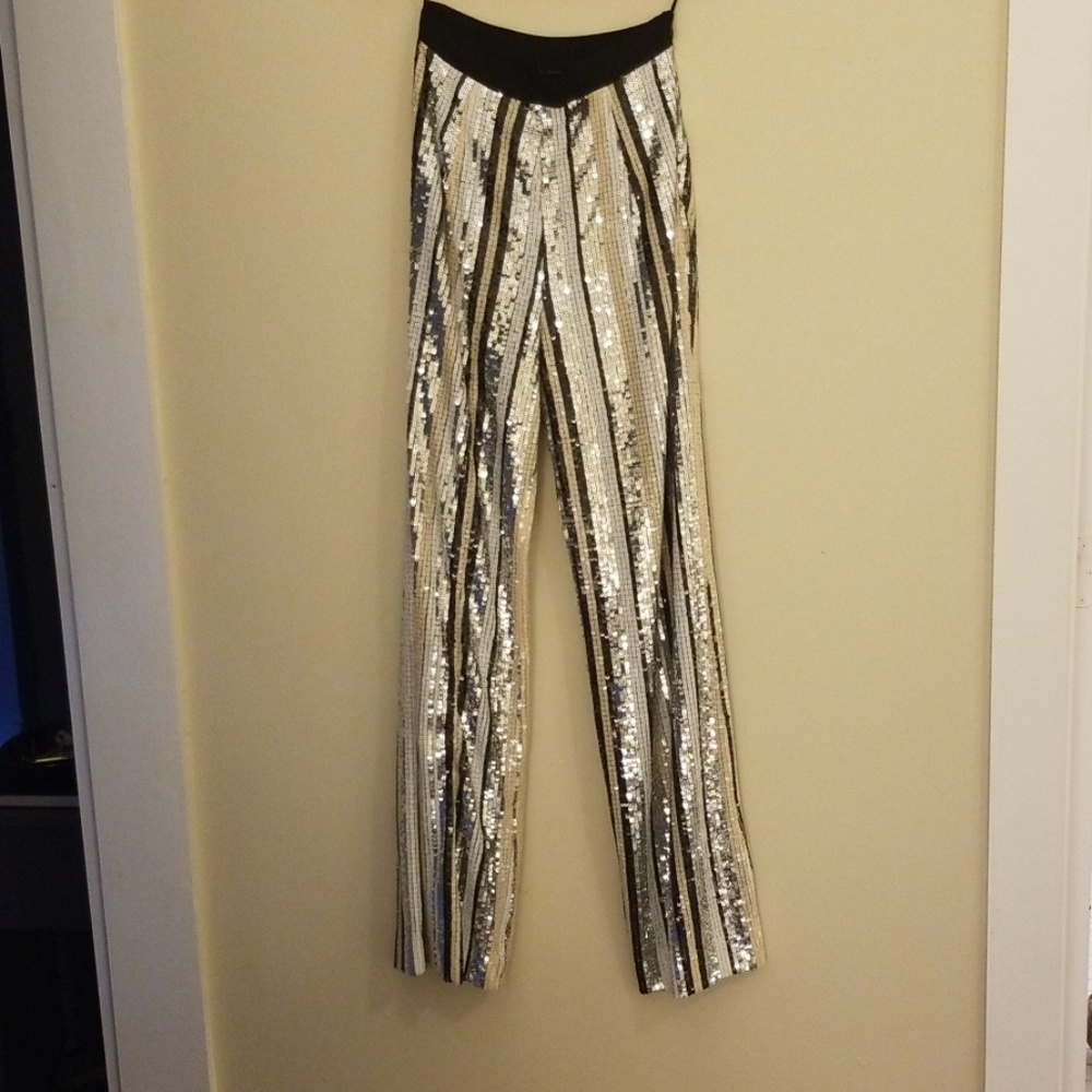Full Sequin Stripe High Waisted Pants
